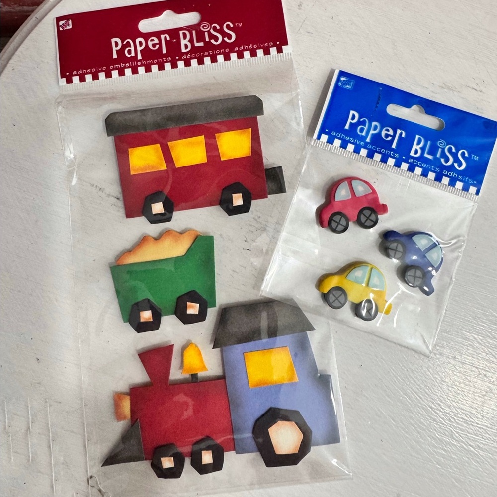 Paper Bliss Adhesive Accents Stickers for Scrapbooking 3D Trains and Cars